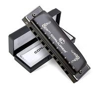 CONJURER Advanced 10 Hole Diatonic Blues Harmonica C Key Matte Black Metal | Phosphor Bronze Reeds Stainless Steel Cover Mouth Organ, Harmonicas for Adult Beginner & Pros, Protective Storage Case Gifts