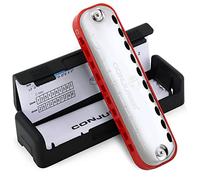 CONJURER Blues Harmonica, 10 Hole 20 Tone, Diatonic, C Key, Professional, Red, ABS Resin, Stainless Steel, for Beginners, Adults, Children, Students, Gifts