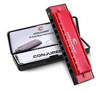 Conjurer Blues Harmonica C Mouth Organ for Children& Adults, Blues Harp 10 Holes Diatonic Harmonica Kids key of C, 1001C Red