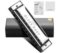 CONJURER Blues Harmonica for Beginners, 10 Hole C Key Diatonic with Stainless Steel Cover & Phosphor Bronze Reeds, Professional Grade for Adults, Gifts (Silver C)