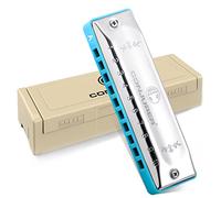 Conjurer Blues Harmonica key of A - 10 Holes Mouth Organ for Beginner, Blues Harp Adults Diatonic Harmonica A, 1002A Silver Skyblau