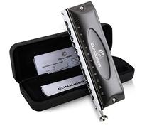 CONJURER Chromatic Harmonica Valveless for Kids Adult Beginners 12 Hole Harmonica Key of C Stainless Steel Mouth Organ with Brass Reed in Case, Black