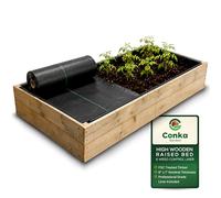 Conka Garden - Wooden Raised Bed Kit with Weed Control Liner - Large Garden Planters for Growing Vegetables, Herbs, Flowers & Fruit - Durable & Resistant FSC Treated Timber - 45cm x 90cm x 90cm