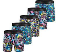 CONKEND Mens Underwear Cotton Boxer Briefs Comfy Breathable 6" Underwear Tagless Wide Waistband Boxer Briefs Multipack, D:cotton-with Fly-5 Pack, large