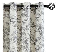 Conkov Floral Linen Blend Curtains for Living Room 96 Inches Long Flower Printed Pattern Curtains for Bedroom Grommet Peony Retro Light Filtering Window Curtain Set 2 Panels 50" W X 96" L