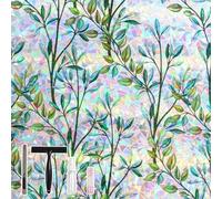 Conkov Window Privacy Film with Rainbow Effect, Static Cling Stained Glass Film Self Adhesive, UV Glare Blocking, For Home Bathroom Kitchen Bedroom Decoration, Green Leaf, 90 x 400 cm with Tool