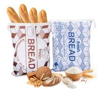 CONLI 2 Pack Homemade Bread Bags,Buckle Bread Container with TPU Lining,Reusable Storage for Artisan Bread,Fresh Storage Bags-Blue, Brown - 16.92”x 12.59” XL