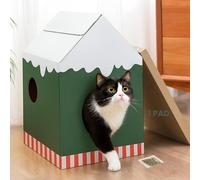 Conlun Cardboard Cat House with Scratching Board & Catnip, Cat Play Scratch House for Indoor Hideaway Furniture, Heavy Duty Sturdy Cardboard