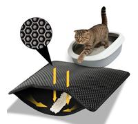 Conlun Cat Litter Mat, 58x42cm Honeycomb Double Layer Waterproof Urine Proof Litter Trapping Matt, Washable, No Slip Cat Mat for Waste Tray, Black
