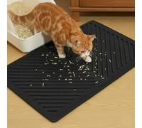 Conlun Cat Litter Mat 60x38cm, Durable Silicone Material Cat Litter Trapping Mat, Urine & Waterproof, Easy to Clean, Non-Slip Rubber Kitty Tray Rug for Under Box Scatter Control, Black