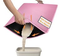 Conlun Cat Litter Mat with HANDLES, JUMBO 76 x 55 cm Honeycomb Double Layer, Stops Litter Tracking & Waterproof, Anti-Slip Base, Easy Clean, Pink