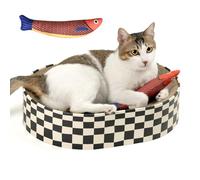 Conlun Cat Scratching Board,Oval Cat Scratcher Bed for Indoor Kitty, Scratch Pad Corrugated Cardboard Lounge Bowl Nest Couch Sofas,Birthday, Kitty Scratcher&Kitten Toy Fish