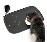 Conlun Dog Food Mat with Side Pocket & Hook Hole, Soft Raised Edges, Easy Clean Waterproof Non-Slip Pet Feeding Mat for Cats and Dogs Water Bowl, Pets Accessories(60x40cm,Black)