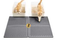 Conlun Silicone Cat Litter Mat (2 Pack, 60x38cm) - Leak-Proof & Odor-Shield Surface - Space-Saving Mess Trapping Mats, Easy Rinse, Non-Slip, Soft for Kitty Paws, Grey