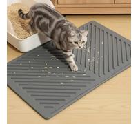 Conlun Silicone Cat Litter Mat 60x38cm, Rubber Urine Proof Waterproof Cat Litter Trapping Mat, Easy Clean, No Slip Kitty Tray Rug for Waste Control, Grey