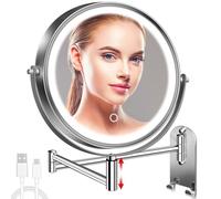 CONLWIN 8" Wall Mounted Lighted Makeup Mirror, 3000mAh Rechargeable Double Sided 1X/10X Magnifying Mirror with Hook,3 Color Lights Dimmable 360° Rotation Vanity Mirror for Bathroom