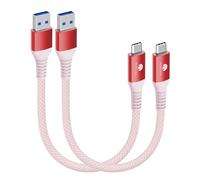 CONMDEX USB C Cable Short 50cm/0.5M 2Pack10Gbps Data USB3.1 Gen2 Type C Android Auto Cable QC3.0 3.1A USB A to C Fast Charger for Samsung Note20 Galaxy S24/S23/S22/S21 Z Flip 5 Tab S9 Pixel 9 Pro-Red