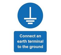 Connect earth terminal to the ground electrical safety sign - Self adhesive sticker (200mm x 150mm)
