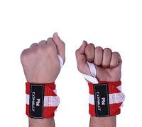 CONNECT Gym Wrist Straps Unleash Your Inner Strength with Our Extra Stiff Weightlifting Wrist Wraps for Men & Women Cross Training, Fitness & Heavy Lifting Exercises (Red-White)