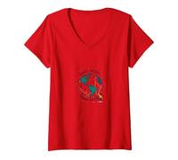 Connect The Dots Change The World Global Unity V-Neck T-Shirt, Women, Red, M