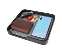 Connected Essentials Valet Tray Desktop Storage Organiser, Black Vegan Leather Catchall EDC Dresser and Nightstand Tray for Keys, Watch, Wallet, Jewellery & Remotes - CEG-40