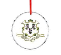 Connecticut Flag Decorative Hanging Glass Ornaments Christmas Tree Decorations Indoor Home Pendant Gifts 1PCS