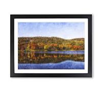 Connecticut Forest And Lake Painting Modern Art Framed Print | A2 Black Framed Wall Art | Ready to Hang | Modern Landscape Picture | Living Room Bedroom Lounge Office