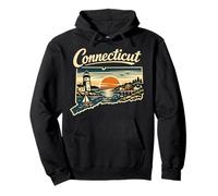 Connecticut State Coastal Sunset Lighthouse Scene Pullover Hoodie