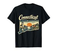 Connecticut State Coastal Sunset Lighthouse Scene T-Shirt