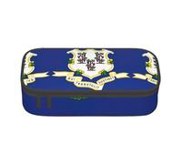 Connecticut State Flag Large Capacity Pencil Case Stationery Storage Bag with Zipper Boys Girls Students School