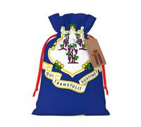 Connecticut State Flag Linen Drawstring Gift Bag Xmas Party Candy Bag Reusable Storage Pouches