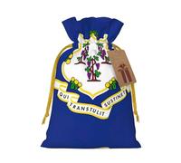 Connecticut State Flag Linen Drawstring Gift Bag Xmas Party Candy Bag Reusable Storage Pouches