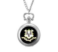 Connecticut State Flag Men's Pocket & Fob Watches Analogue Display Quartz Watch with Chain for Birthday Christmas Father's Day Silver-Style