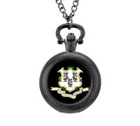 Connecticut State Flag Men's Pocket & Fob Watches Analogue Display Quartz Watch with Chain for Birthday Christmas Father's Day Black-Style