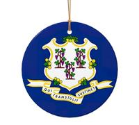 Connecticut State Flag Print Ceramic Round Pendant For Travel Ornaments For Home Decor Christmas Ornament