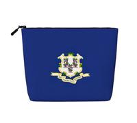 Connecticut State Flag Print Portable Makeup Bag for Women Large-Capacity Travel Toiletry Organizer Pouch