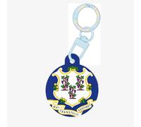 Connecticut State Flag Print Round Acrylic Pet Tag, Dog Neck Pendant Tags for Pets Circular Dog Cat Collar Name Tags
