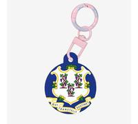 Connecticut State Flag Print Round Acrylic Pet Tag, Dog Neck Pendant Tags for Pets Circular Dog Cat Collar Name Tags