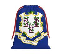 Connecticut State Flag Print Soft Flannel Drawstring Gift Bags Fleece Gift Pouches for Christmas Halloween Holiday Party