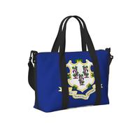 Connecticut State Flag Print Travel Hand Bag Portable Foldable Shoulder Tote Bags for Weekend Trip Gym Vacation