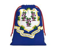 Connecticut State Flag Print Ultra Soft Plush Drawstring Gift Bag, Xmas Party Candy Treat Favors, Christmas Holiday Sacks, Wedding Jewelry Pouches
