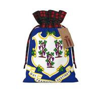 Connecticut State Flag Print Xmas Drawstring Gift Bag Festive Christmas Reusable Wrapping Bags Needs