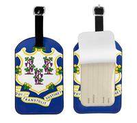 Connecticut State Flag Printed Leather Luggage Tag, Durable Baggage Identifier, Soft PU ID Label, for Business Travel