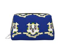 Connecticut State Flag Travel Makeup Bag with Compartment,Portable Cosmetic Organizer Bags,Toiletry Bag