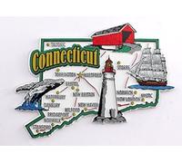 Connecticut State Map and Landmarks Collage Fridge Souvenir Collectible Magnet FMC