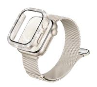 Connectif Compatible for Apple Watch Metal Straps and Case 44mm, Magnetic Milanese Band and Diamond Screen Protector for iWatch SE3 Series 6/5/4, Luxury&Versatile, Eye-Catching for Work & Date, Star