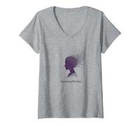 Connecting The Dots: Artistic Profile Silhouette V-Neck T-Shirt, Women, Heather Grey, S