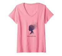 Connecting The Dots: Artistic Profile Silhouette V-Neck T-Shirt, Women, Pink, L
