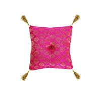 ConnectingGod Cushion for Tibetan Singing Bowl Handmade Square Cushions Brocade Art Silk Home Decor Jewelry Display Pillow (5" x 5" Inch, Dark Pink)