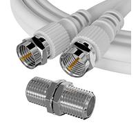 ConnectingU 10m White Satellite Coaxial Cable Kit (Virgin Media & Sky Compatible) - Male to Male Cable with F-Type Connectors Bundled with an F-Type Female to Female Coupler.